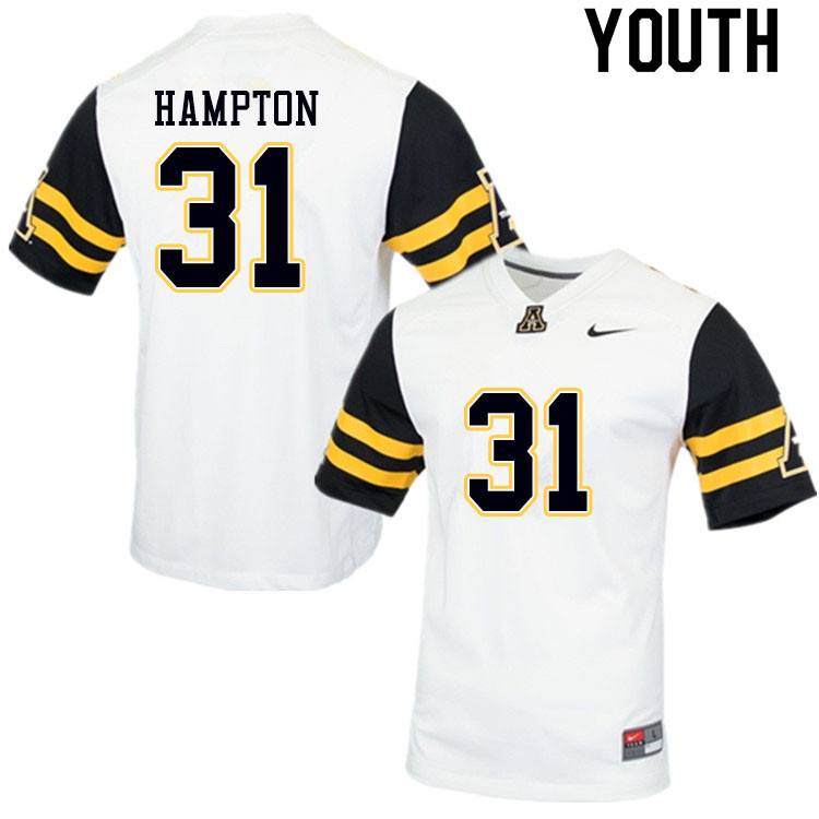 Youth #31 Nick Hampton Appalachian State Mountaineers College Football Jerseys Sale-White - Click Image to Close